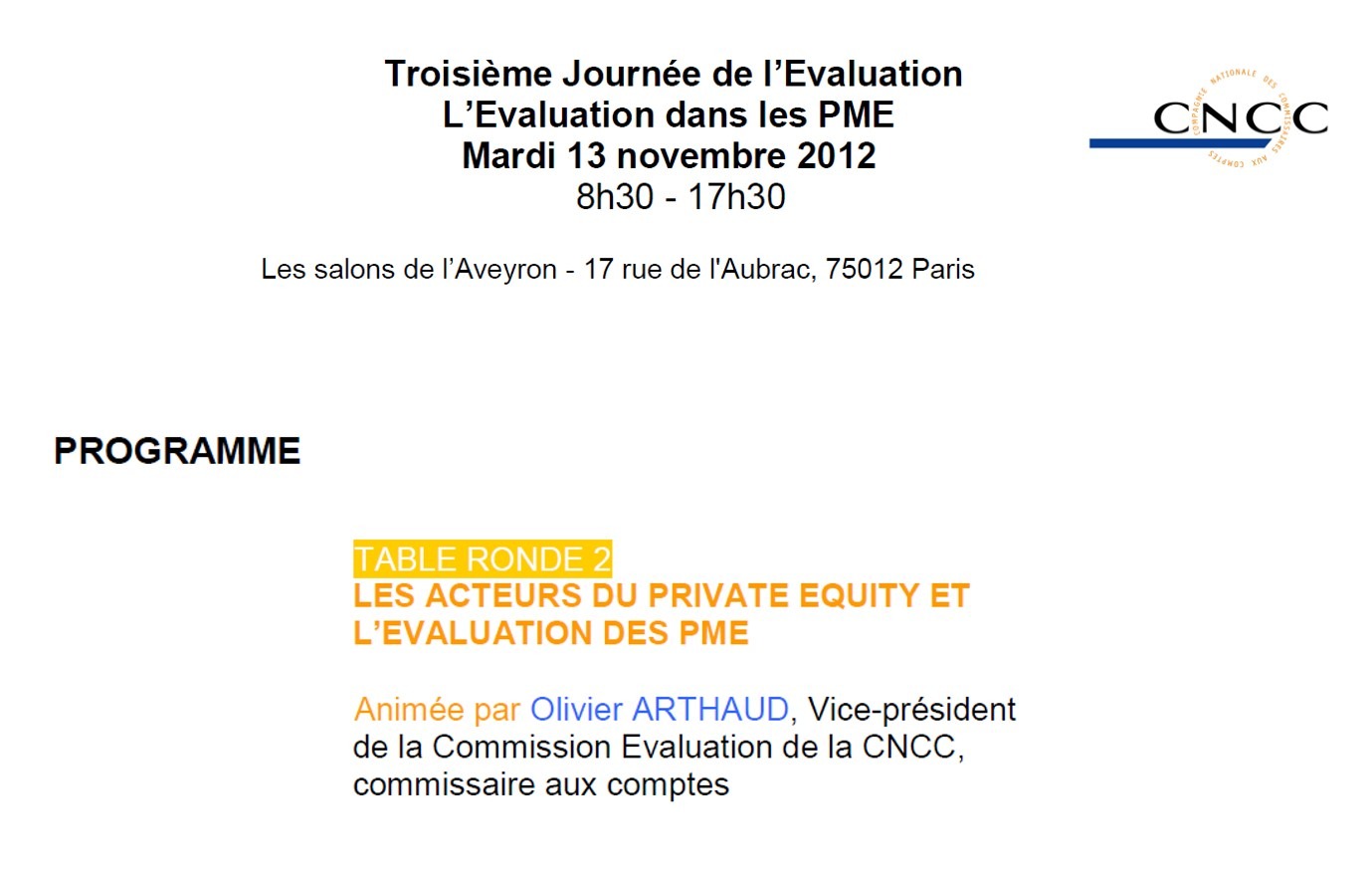 JOURNÉE DE L'ÉVALUATION 2012 - LES ACTEURS DU PRIVATE EQUITY ET L'ÉVALUATION DES PME