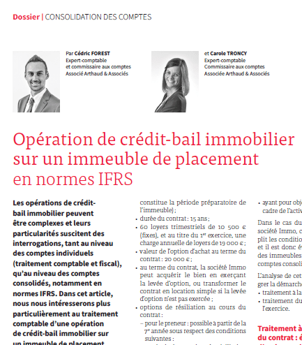 Opération de crédit-bail immobilier sur un immeuble de placement en normes IFRS